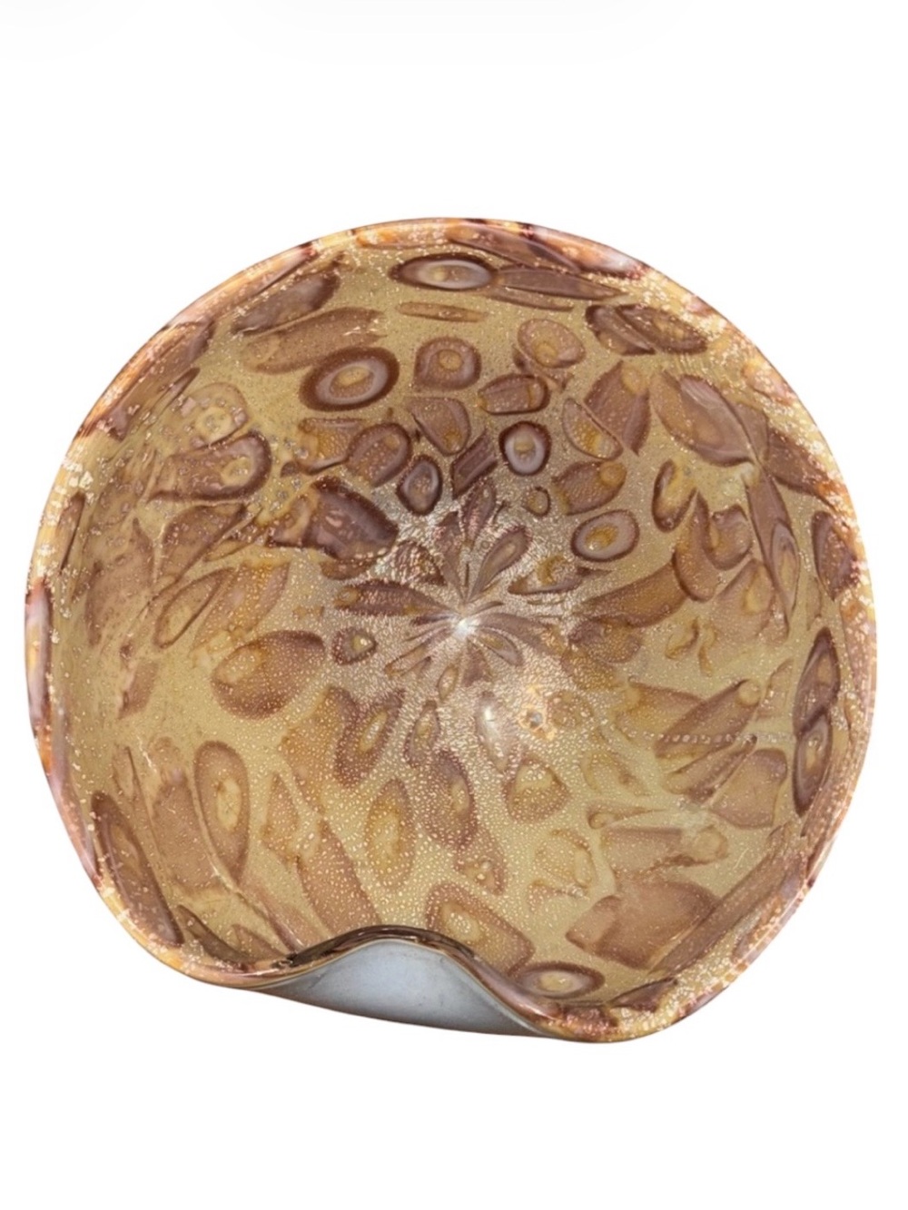 Vintage Italian Murano Hand Blown Glass Tutti Frutti Bowl W/Silver & Gold Flakes